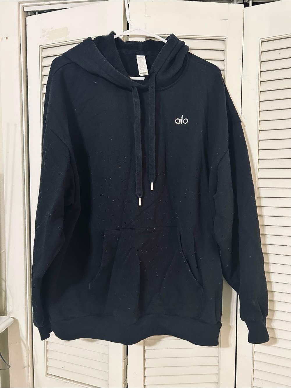 ALO Yoga Men's Black Hoodie with White Logo Embroidery
